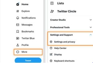 Settings and Support on mobile or Settings and privacy